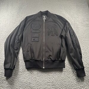 PRPS Goods & Co Mens Bomber Jacket M Black Mesh Zip Up Varsity Style Embroidered